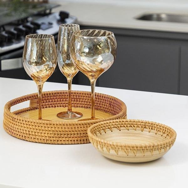 Bandeja Duo Rattan Circular 30cm Natural