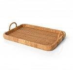 Bandeja Retangular com Alça Rattan 46cm x 31cm