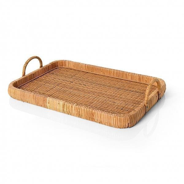 Bandeja Retangular com Alça Rattan 46cm x 31cm