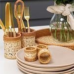 Anel de Guardanapo Circular 4 Pcs Rattan Natural